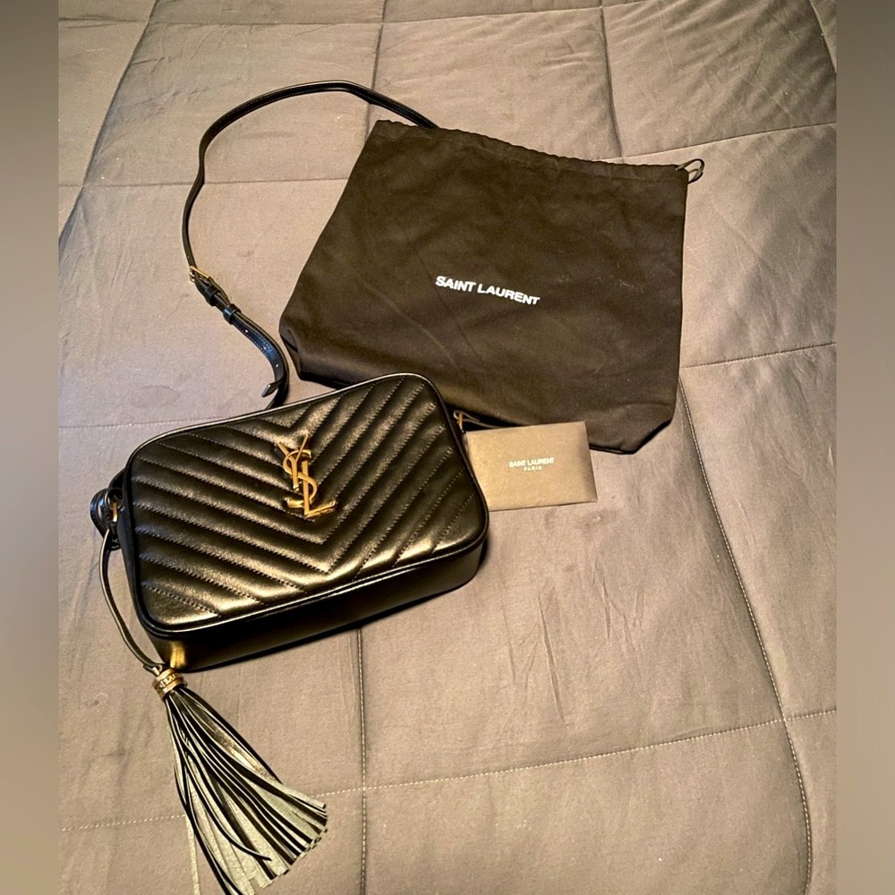 Lou Medium YSL Camera Bag with Pocket and Tassel in Quilted Leather